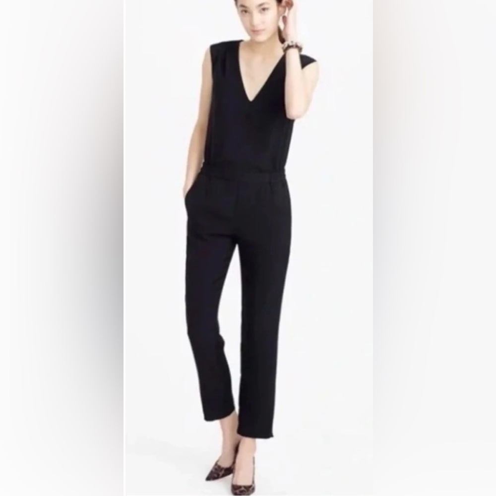 J. Crew Classic Oxford Black Sleeveless V-Neck Cotton Jumpsuit 6